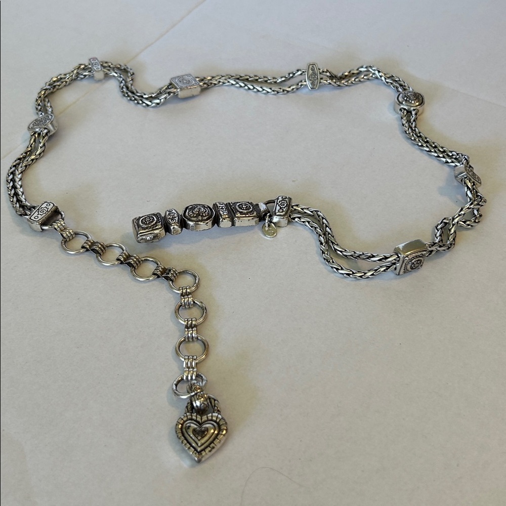BRIGHTON SILVER TONE DOUBLE CHAIN ADJUSTABLE METAL BELT 35” LONG